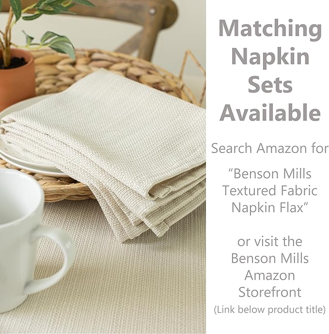 Benson Mills Cameron Textured Fabric Table Cloth, for Everyday Home Dining, Parties, Weddings & Holiday Tablecloths (60" x 120" Rectangular, Flax/Beige/Taupe)