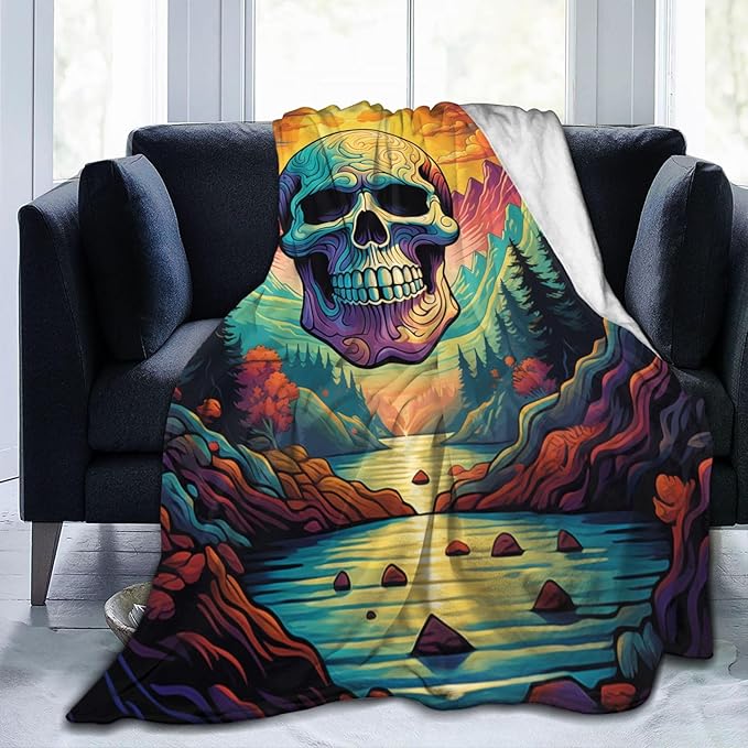 Skull Blanket Gifts for Adults Kids Sugar Skull Gothic Skeleton Flannel Throw Blankets Soft Fuzzy Lightweight for Home Decor Couch Bed Sofa 80x60 Inches
