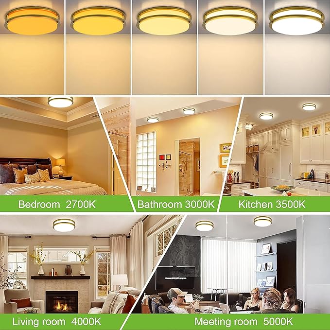 hykolity 10 inch Flush Mount LED Ceiling Light Fixture, 17W 1100lm, 2700K/3000K/3500K/4000K/5000K Adjustable Ceiling Lights, Gold Saturn Dimmable Lighting for Hallway Bathroom or Kitchen