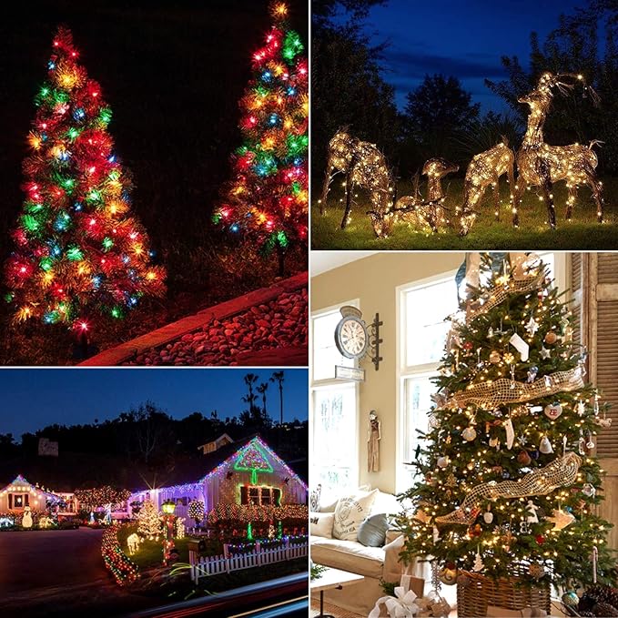 Christmas Mini String Lights Outdoor 4 Pack 17.7 Feet 50 Led 8 Modes Battery Operated Fairy Lights with Timer for Xmas Tree Indoor Holiday Party Decor, Warm White + Multicolored