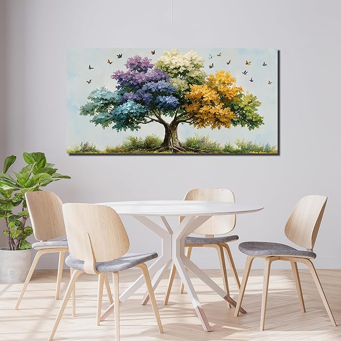 Kepgonegu Large Tree of Life Wall Art for Living Room Landscape Canvas Prints Colorful Butterfly Art for Bedroom Home Office Size 29x59