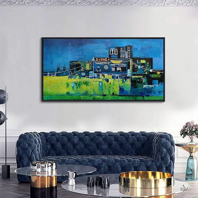 YDYSUNE Modern Abstract Wall Art for Living Room, Office & Bedroom Navy Blue City Wall Art Cityscape & Paintings for Bedroom Wall Art Pictures Wall Decor Artwork for Walls 20×40IN