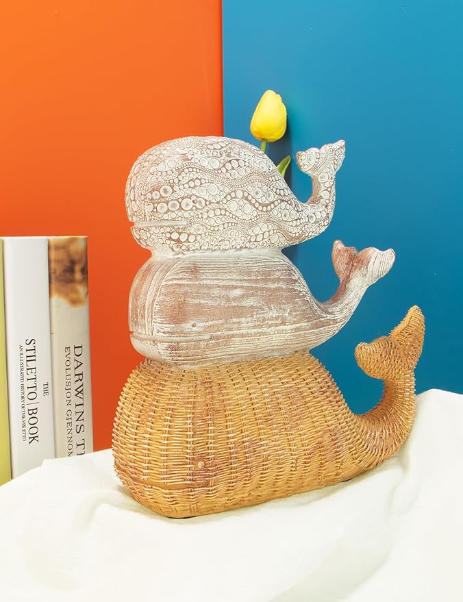 Boho Whale Statues Modern Art Sculpture Home Decor Ornaments for Bedroom, Office Living Room, Desktop, Cabinets