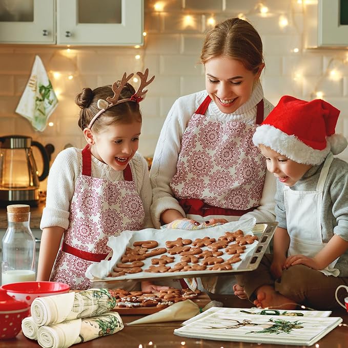 12 Pcs Christmas Kitchen Towels and Dishcloths Absorbent Christmas Tree Reindeer Truck Hand Dish Towels Decoration for Xmas Home Gift Supplies, 14.2 x 21.3 Inch(Cute Style)