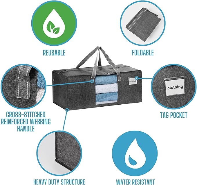 VENO 6 Pack Moving Bags Extra Large Storage Bags for College Move-In, Heavy-Duty Storage Totes, Packing Boxes, and Wardrobe Moving Supplies - Durable Laundry Bags for Clothes (Gray w/Window, 6 Pack)