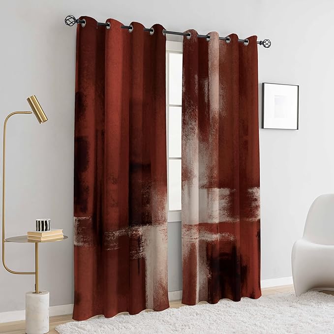 Asuexpect Red Curtains 2 Panels Abstract Rust Curtain Room Darkening Grommet Window Treatments Modern Decorative for Bedroom Living Room, 52x63 Inches