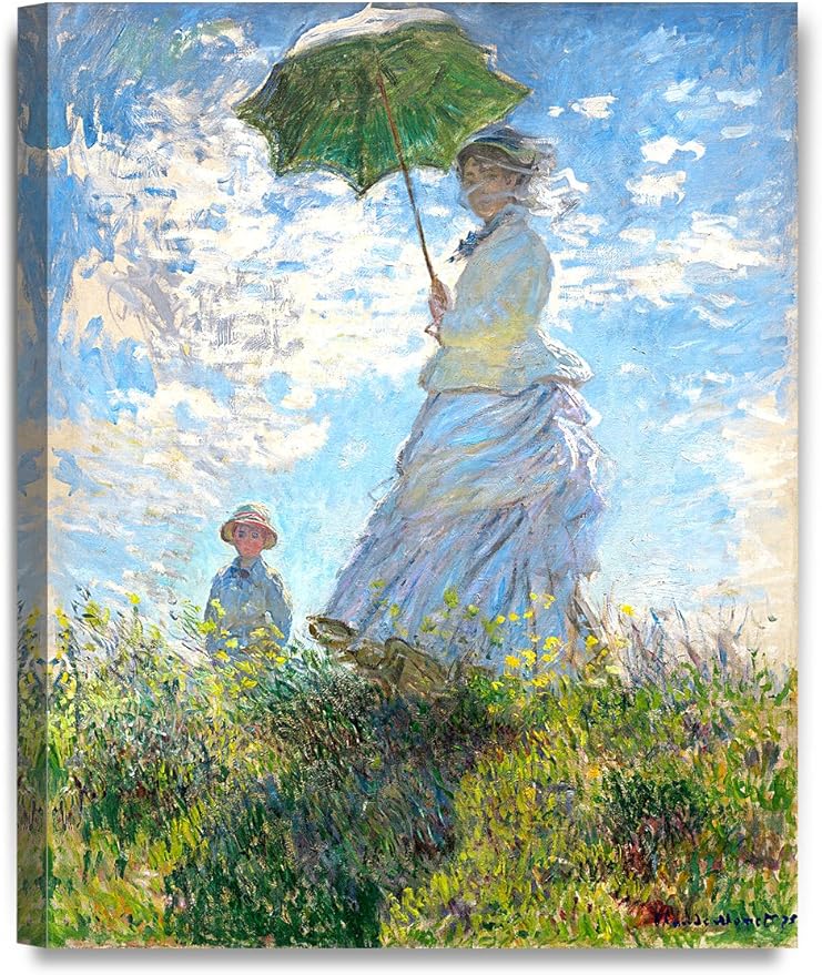 DECORARTS - The Walk, Woman with a Parasol (1875), Claude Monet Art Reproduction. Giclee Canvas Prints Wall Art for Home Decor 20x16