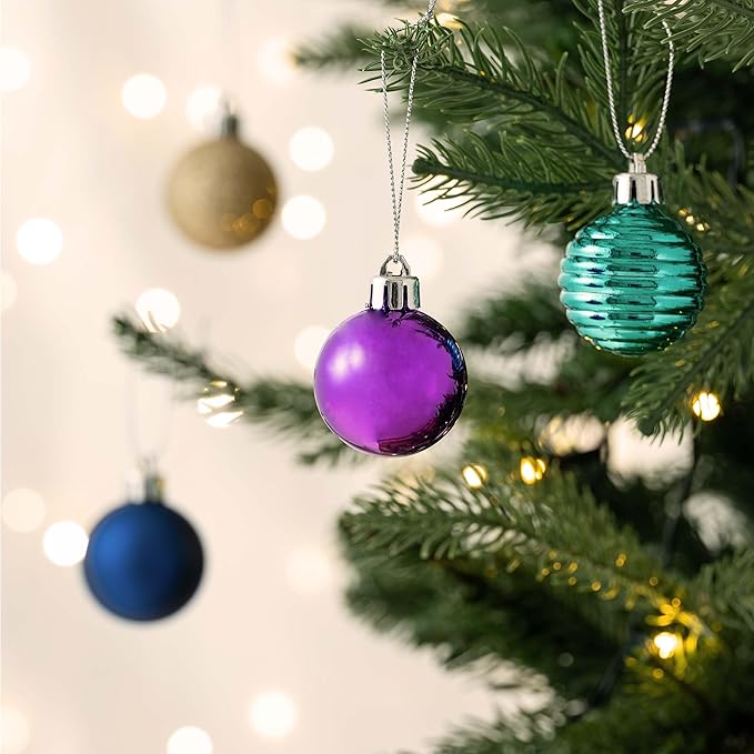 Valery Madelyn 1.57 Inches Small Christmas Tree Decorations Ornament Set for 4th of July Fall Halloween, 24ct Peacock Purple Blue Shatterproof Hanging Ball Ornaments Holiday Party Decor