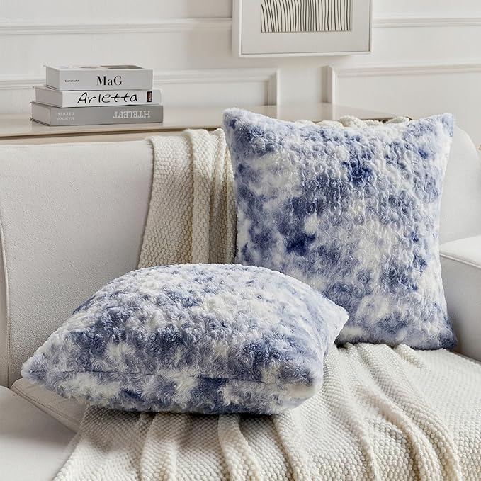 FUTEI Blue Decorative Throw Pillow Covers 24x24 Inch Set of 2,Soft Cozy Colorful Rose Swirl Texture Euro Pillow Sham,Modern Home Decor for Couch Sofa Bed Living Room