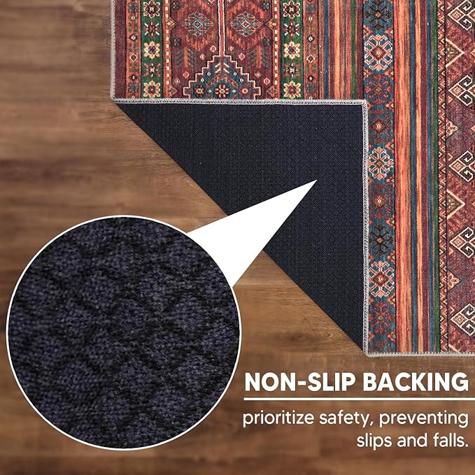 Keen Home Design 8x10 Rug - Machine Washable Area Rug with Non-Slip Backing, Ideal for Living Room, Dining Room, Bedroom - Vintage, Easy Clean, Durable, Low Pile Rug - (8' x 10')