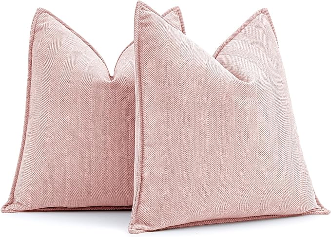 MIULEE Pack of 2 Pink Decorative Pillow Covers 20x20 Inch Soft Chenille Luxurious Couch Throw Pillows Farmhouse Cushion Covers with Elegant Design for Sofa Bedroom Living Room Home Decor