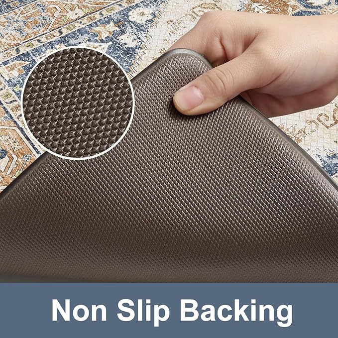 KIMODE Anti Fatigue Kitchen Mats for Floor, Boho Kitchen Rugs Sets of 2, Non Slip Waterproof Kitchen Floor Mat, Ergonomic Cushioned Standing Mat for Sink Laundry Desk Blue Glod 20"x59"+20"x32"