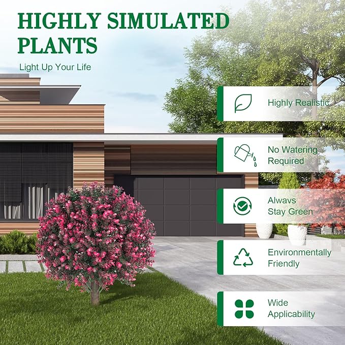 Set of 2 Artificial Rose Boxwood Topiary Ball Bush for Outdoor with Ground Spike 22", UV Resistant Faux Greenery Shrubs, Fake Rose&Green Boxwood Plants for Garden, Yard, Porch, Patio Decor