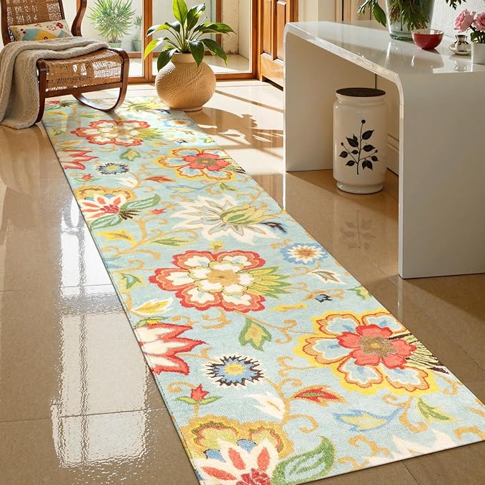 Lahome Floral Extra Long Runner Rugs for Hallways - Runner Rug 2x10 Non-Slip Washable Kitchen Floor Runner Throw Lightweight Indoor Rug, Paisley Print Carpet Runner for Bedroom Foyer Entryway Bathroom