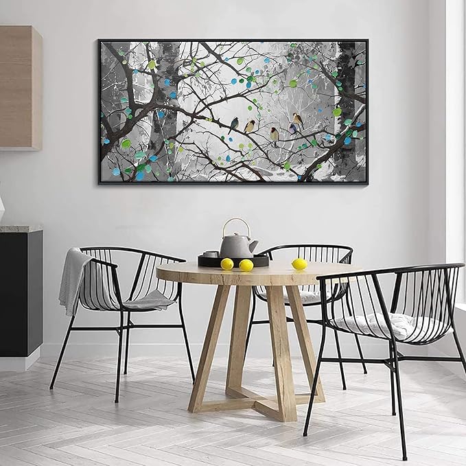 Grey Wall Art Bird on Branch Misty Forest Canvas Artwork Modern Framed Canvas Painting Decorative Wall Art Home Decor Can Be Hung Directly Dining Room Living Room Bedroom Office Size 24x48 Inches