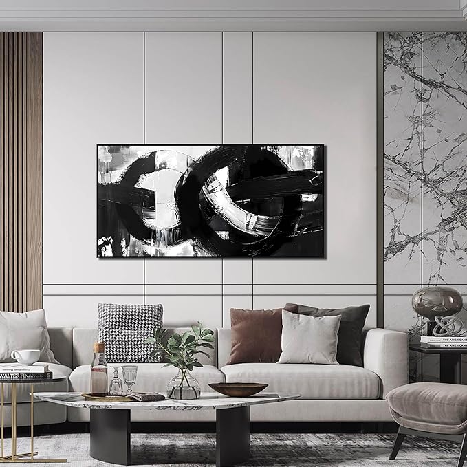 Abstract Canvas Wall Decorations Black Framed Wall Art Black White Artwork for Living Room Poster Pictures for Home Office 29"x 59"