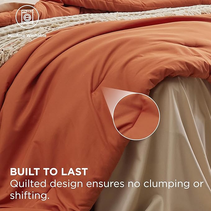 Bedsure Full Size Comforter Set - 7 Pieces Burnt Orange Full Bedding Set for All Seasons, Boho Contrasting Design Bed in a Bag with Comforter, Sheets, Pillowcases & Shams