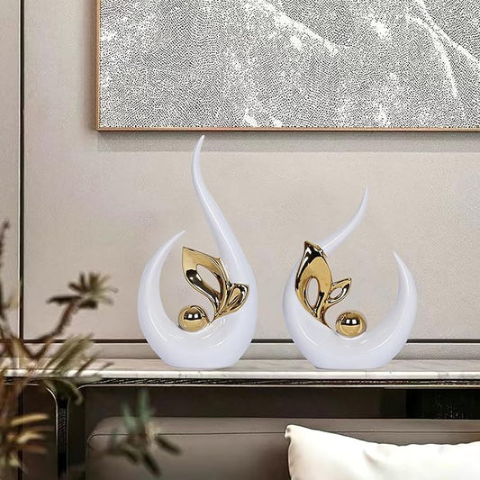 2 PCS White Home Decor Accent White and Gold Dining Table Centerpiece Decor Ceramic Mid Century Modern Bookshelf Decor Decorations Sculpture Centerpieces for Entryway Living Room Coffee Shelf Office