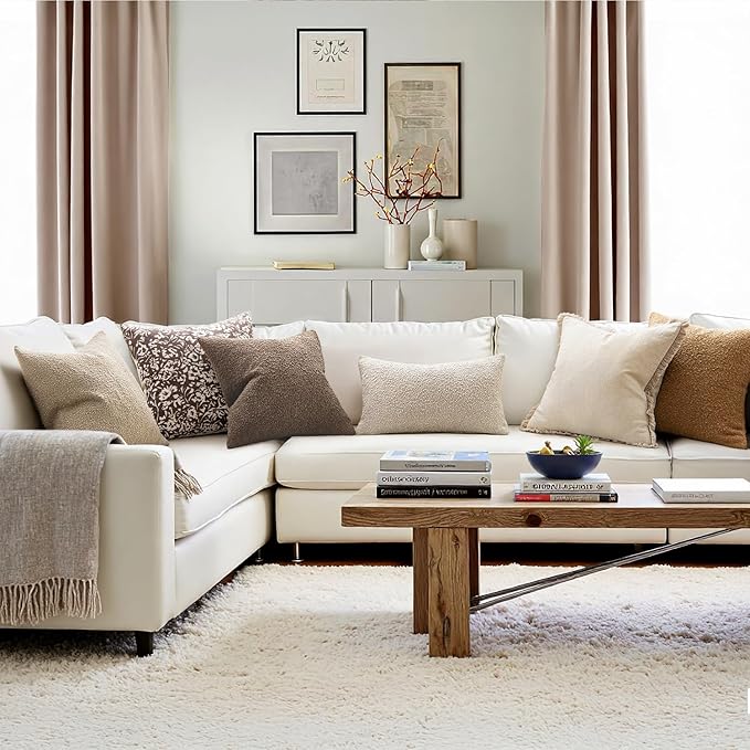 MIULEE 22x22 Inch Decorative Euro Sham Throw Pillows for Bed Set of 2 Textured Boucle Neutral Throw Pillow Covers Dark Brown Accent Solid Couch Vintage Pillowcase Cozy Soft Sofa Livingroom Home Decor