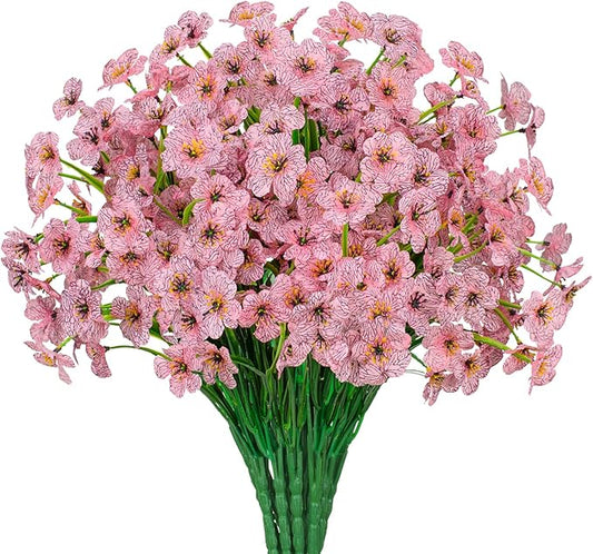 21 Bundles Outdoor Artificial Flowers UV Resistant Fake Silk Flowers No Fade Faux Plastic Plants Garden Porch Window Box Decoration (Pink)
