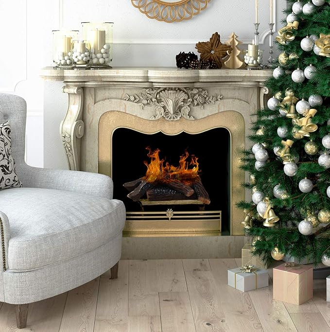 Barton 10-Piece Fireplace Logs Ceramic Logs Wood Fire Place Log Gas Heat Resistant Realistic Logs Stackable Logs Indoor or Outdoor Set (10pcs)