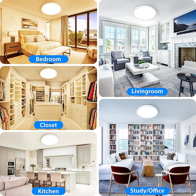 Peasur 15Inch Large LED Ceiling Light Flush Mount, 5CCT 3000K-6500K Adjustable Ceiling Light Fixture, 3000LM 30W Wide Round Light for Livingroom Kitchen Bedroom Diningroom, 2Pack