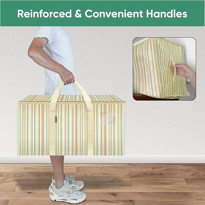 BALEINE 4-Pack Oversized Moving Bags with Reinforced Handles, Heavy-Duty Storage Tote for Clothes, Moving Supplies (Color Strip, 4-Pack)