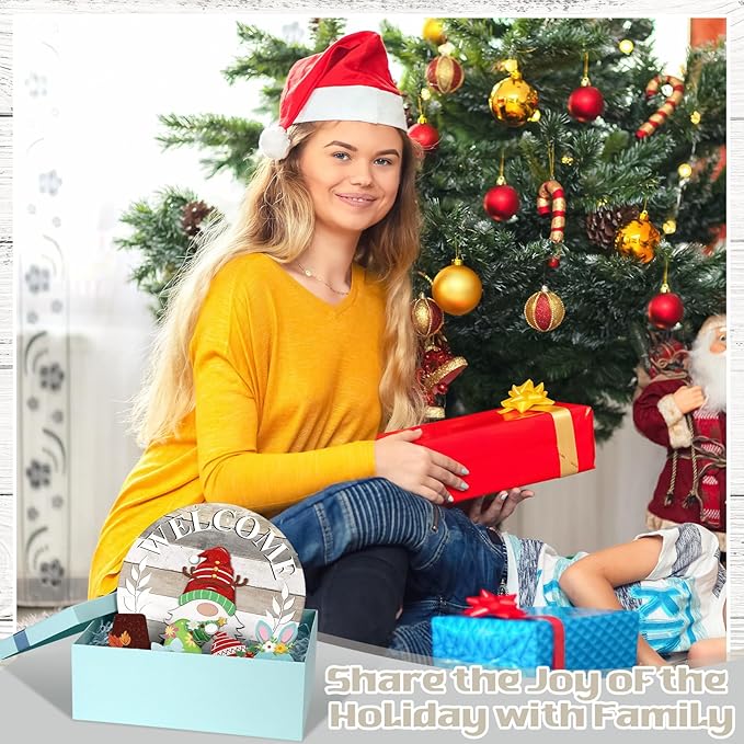 Qunclay Interchangeable Wooden Gnome Decor Holiday Seasonal Gnome Decorations with Magnet Pieces and Detachable Hats Changeable Welcome Sign for Home(Yellow and Grey)