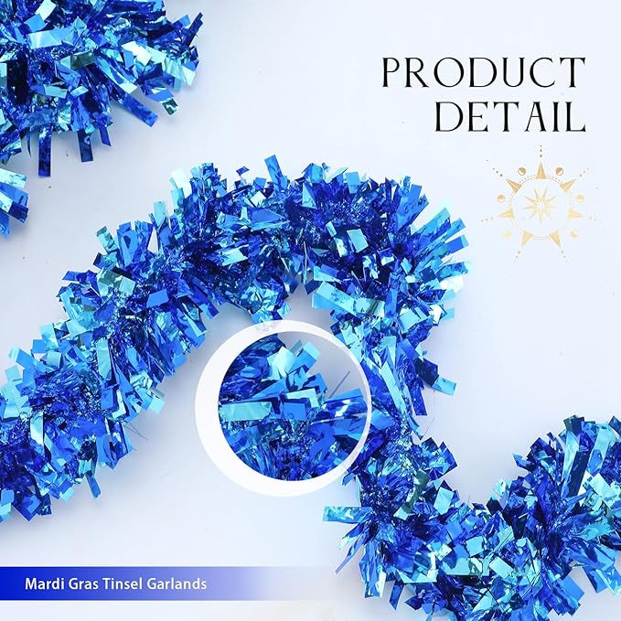 Dingion 59 Feet Christmas Tinsel Garland Metallic Twist Ornaments Hanging Glitter Xmas Garland for Christmas Tree Indoor Outdoor Decoration Party Supplies(Light Blue, Dark Blue)
