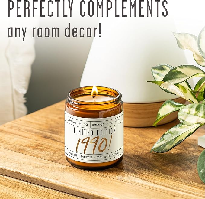 35th Birthday Gifts for Women - 'Limited Edition 1990' Soy Candle, w/Champagne on Ice I 35 Birthday Gifts for Women I 35th Gift for Her Ideas I 9oz Reusable Jar, 50Hr Burn, Made in USA