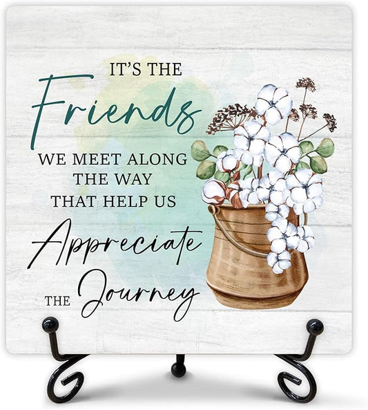 Friendship Gifts for Women, Long Distance Friendship Gifts for Friends Work Bestie Bff Coworker, Birthday Gifts Ideas, Friends Desk Decorative Sign with Stand, 5 x 5 Inches-B12