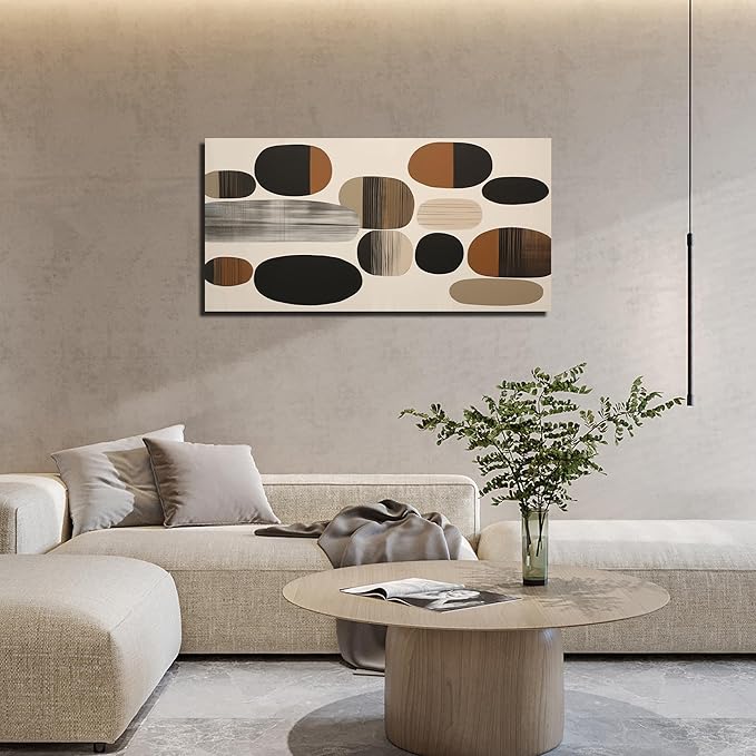 Prepeyssee Large Brown Abstract Wall Art for Living Room Geometry Black Boho Artwork for Bedroom Office Kitchen Modern Canvas Prints 20"x40"