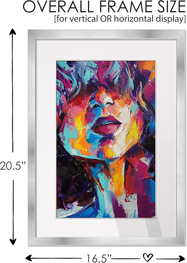 CountryArtHouse 13x17 Frame Silver Wood with White Mat | 15x19 Frame Matted to 13x17 | Display Your Picture Under UV Acrylic Shatter Guard Front, with Foam Board Backing and Wall Hanging Hardware