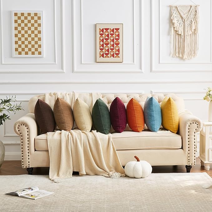 GAWAMAY Decorative Square Throw Pillow Covers 18x18 Inch Set of 2, Super Soft Chenille Pillows Cover Fall Pillowcase for Living Room Bedroom Sofa Couch Cushion Cover Coffee 45x45cm (No Inserts)