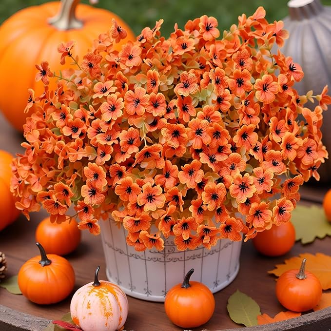 artificial fall flowers faux mums for outdoor indoor garden home decoration, faux flower daisy with, Indoor Outdoor for Thanksgiving Christmas Wedding Party Home Garden Fireplace Décor 12 Bundles