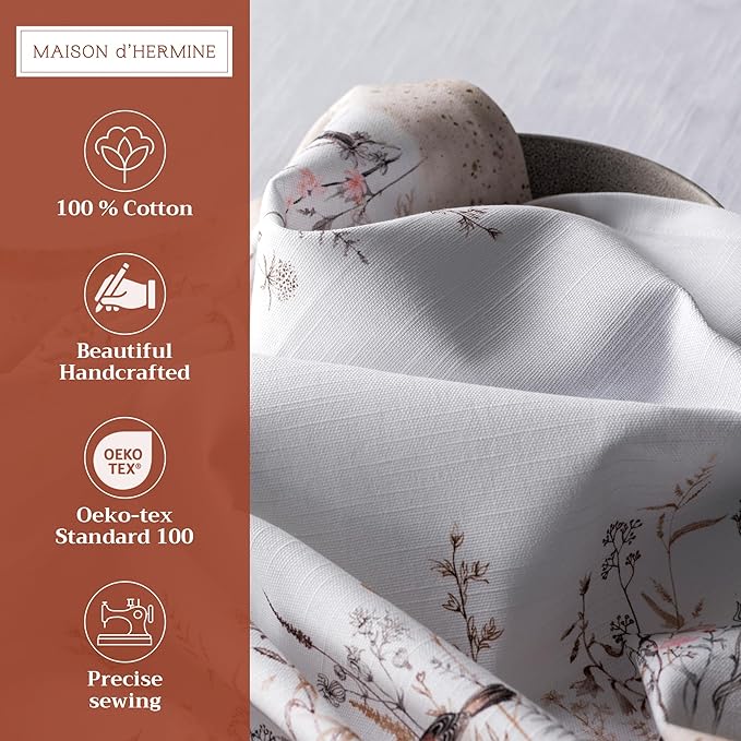Maison d' Hermine Cloth Napkins Set of 4 100% Cotton Everyday Reusable Square Napkins Cloth Washable, Dinner, Party, Wedding, Restaurant, Spring/Summer (Meadow Florals - Brown, 20" x 20")