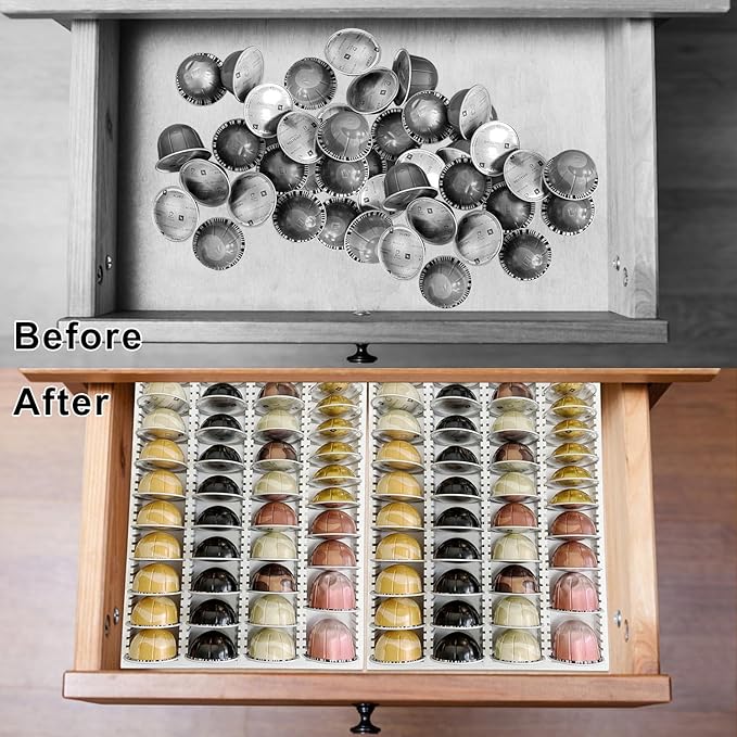 Bamboo Coffee Pod Storage Holder for Drawer Coffee Pods Organizer for Counter, Compatible with Capsules for Kitchen Coffee Station (White)