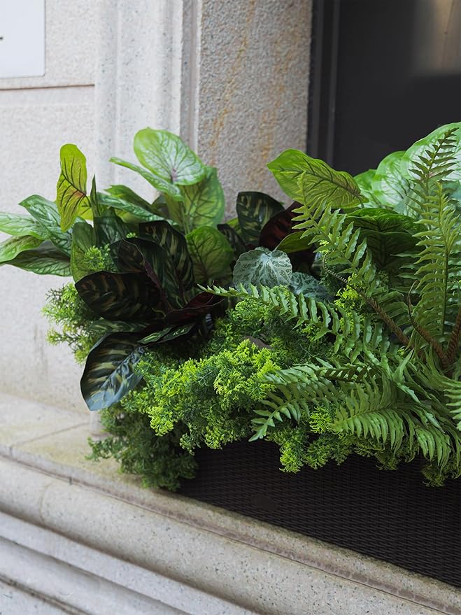 PARTY JOY 12 Bunches Fake Plants Outdoor, Fake Bushes UV Resistant Artificial Flowers Greenery Shrubs Faux Greenery for Outdoor Garden Patio Front Porch Yard Decor