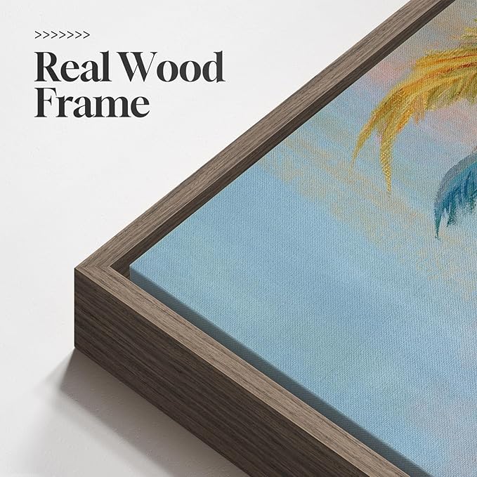 Framed Colorful Coastal Wall Art for Living Room Decor, Large Tropical Beach Palm Tree Canvas Artwork for Walls, 2 Piece Pop Paintings Prints for Hallway Bedroom Office Salon Wall Decor, 24x36 Inch