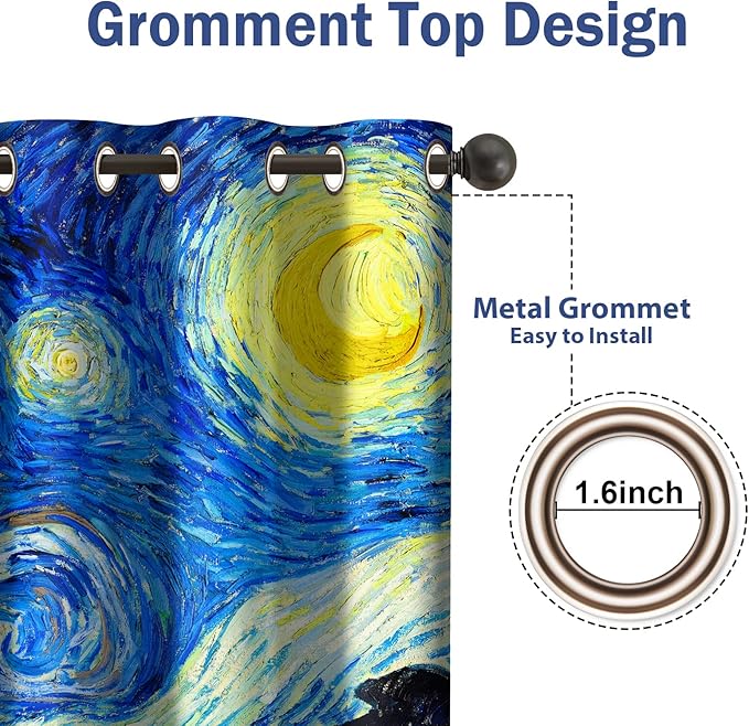 Jekeno Starry Night Blackout Curtains Art Decor for Home Bedroom Living Room Darkening Curtains Grommet Window Drapes 2 Panel Set, 52"x63"