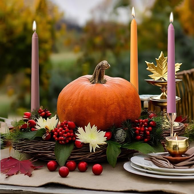 6Pcs Taper Candles Orange Set,10 Inch Colored Fall Candle Sticks,Dripless Unscented Long Burning Candlesticks for Thanksgiving Dinner,Autumn Seasonal Pumpkin Party,Church,Holiday Decoration