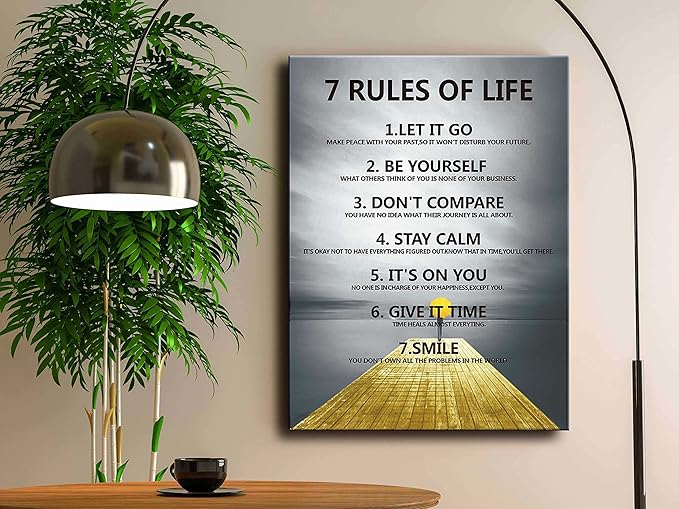 7 Rules of Life Motivational wall decor on canvas for classroom prints posters,inspirational wall art prints for home decor or home Positive for Office preppy room decor for Living Room A-253