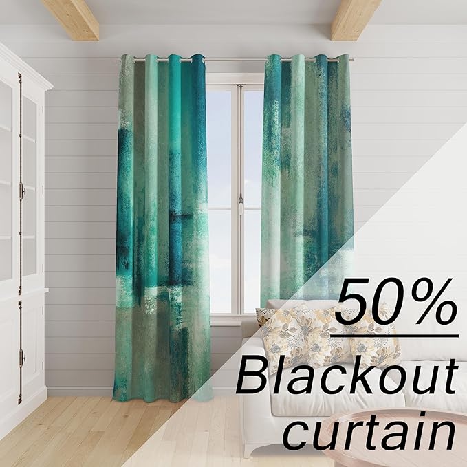 Asuexpect Teal Curtains 2 Panels Abstract Rust Curtain Room Darkening Grommet Window Treatments Modern Decorative for Bedroom Living Room, 52x96 Inches