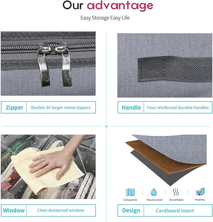 Onlyeasy Under Bed Shoe Storage Organizers for Kids and Adults Fit 14 Pairs of Shoes & 4 Pairs of Boots, Sturdy Underbed Organizer with 2 Strong Zippers and 4 Handles, Linen-like Grey, MXDUBS14S4