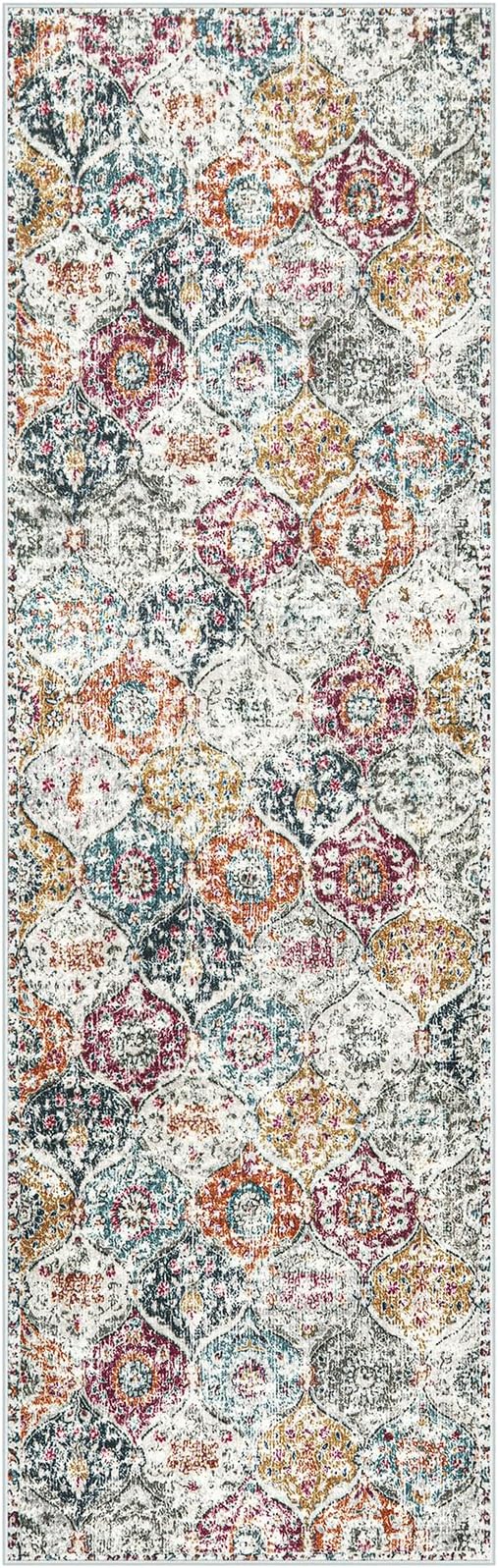 Lahome Moroccan Hallway Rug, 2'5''x8' Kitchen Runner Rugs Non Skid Washable Runners for Hallways, Ultra-Thin Oriental Carpet for Entryway Laundry Room Bedroom Bathroom, Aqua/Multi