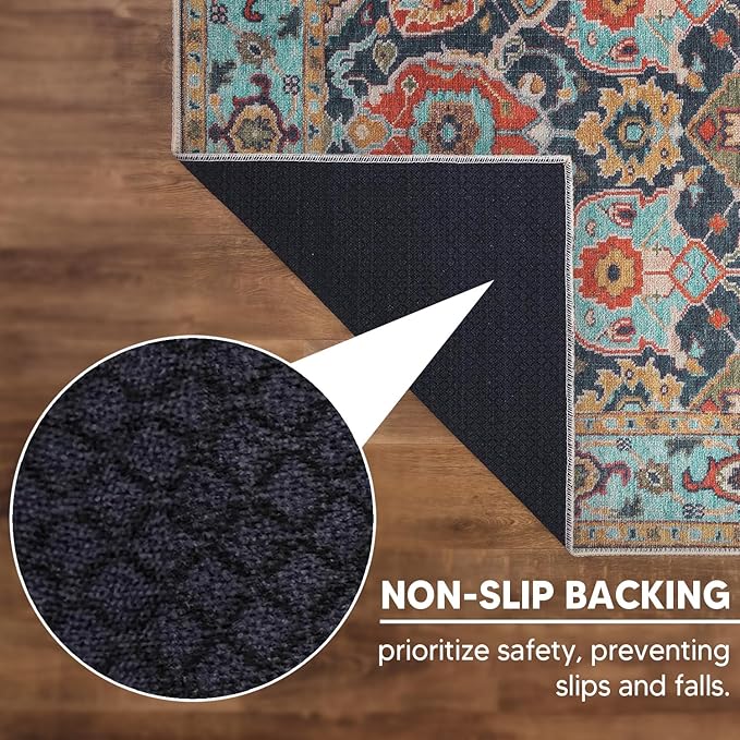 Keen Home Design 4x6 Rug - Machine Washable Area Rug with Non-Slip Backing, Ideal for Living Room, Dining Room, Bedroom - Vintage, Easy Clean, Durable, Low Pile Rug - (4' x 6')