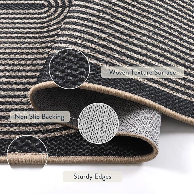 Lahome Rainbow Indoor Door Mat, 20"x32" Small Black Rugs for Entryway Kitchen Neutral Area Rug, Farmhouse Non Slip Non Shedding Lightweight Floor Carpet for Front Porch