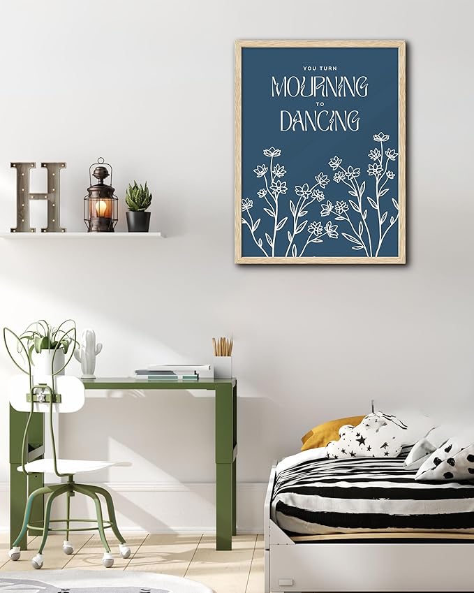 EcoHest OAK Wood Framed Wall Art, 12x16in Psalm 30:11 Mourning To Dancing Bible Verse Christian Wall Art, Modern Blue Bedroom Decor For Living Room Bathroom Christian Merch Gift 1Pack