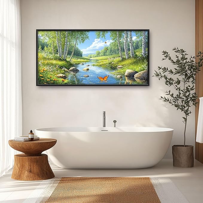 Large Forest Wall Art for Living Room, Lake Butterfly Tree Oversized Wall Decor Pictures, Nature Landscape Framed Canvas Print Painting, Artwork for Bedroom Office Home Decor 60"x30"