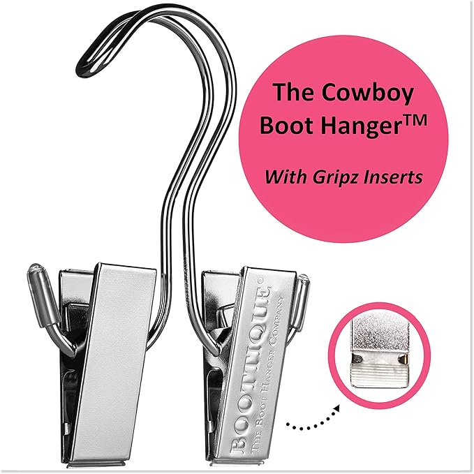 The Original Boot Hanger - Shoe Storage Space Saver (Set of 3); Boot Hanger, Boot Holder, Boot Clips, Boot Storage (Cowboy)